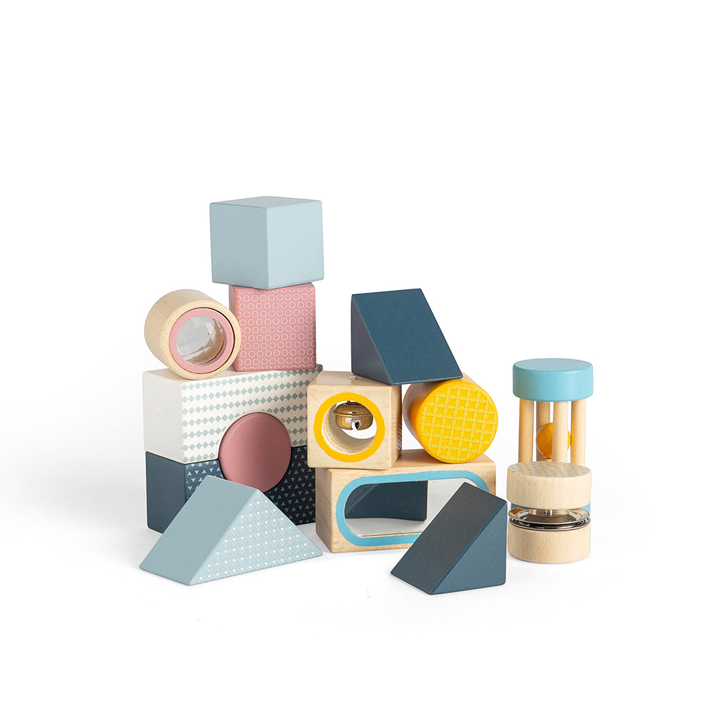 Wooden Sensory Explorer Blocks, Includes Storage Tray