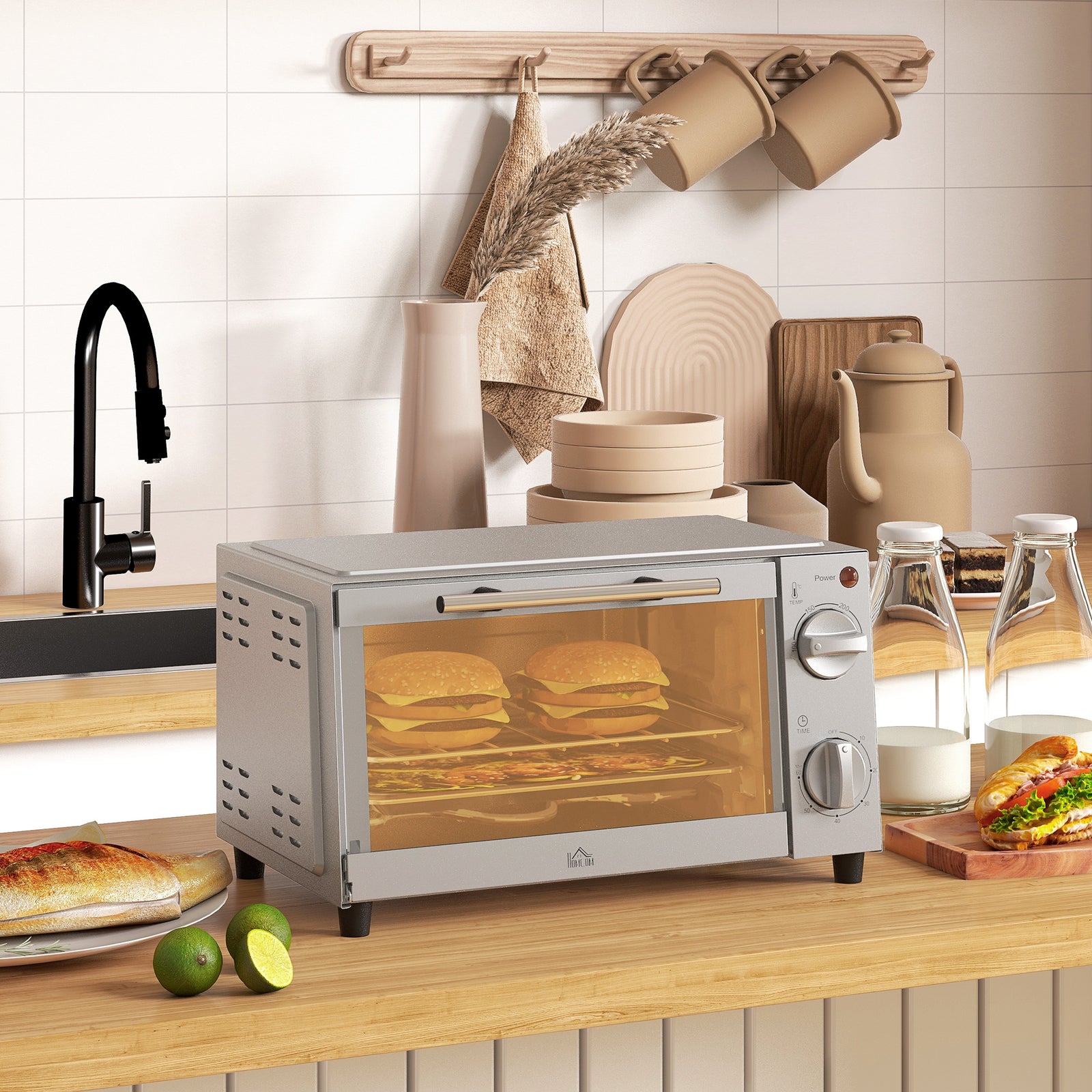 Mini Oven 9l Countertop Electric Grill With Temp Timer | One Size | Silver