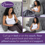 Deluxe Large Reading Pillow, Soft Ribbed Faux Fur, Shredded Memory Foam Cuddle Cuddle Cushion Backrest Arm Support | L | Grey