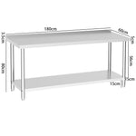 90cm/120cm/180cm×60cm×80cm H Commercial Kitchen Prep 2 Tier Work Stainless Steel Table With Backsplash | Large