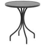 66cm Garden Table, Round Patio, Steel Frame, Slat Top, Black