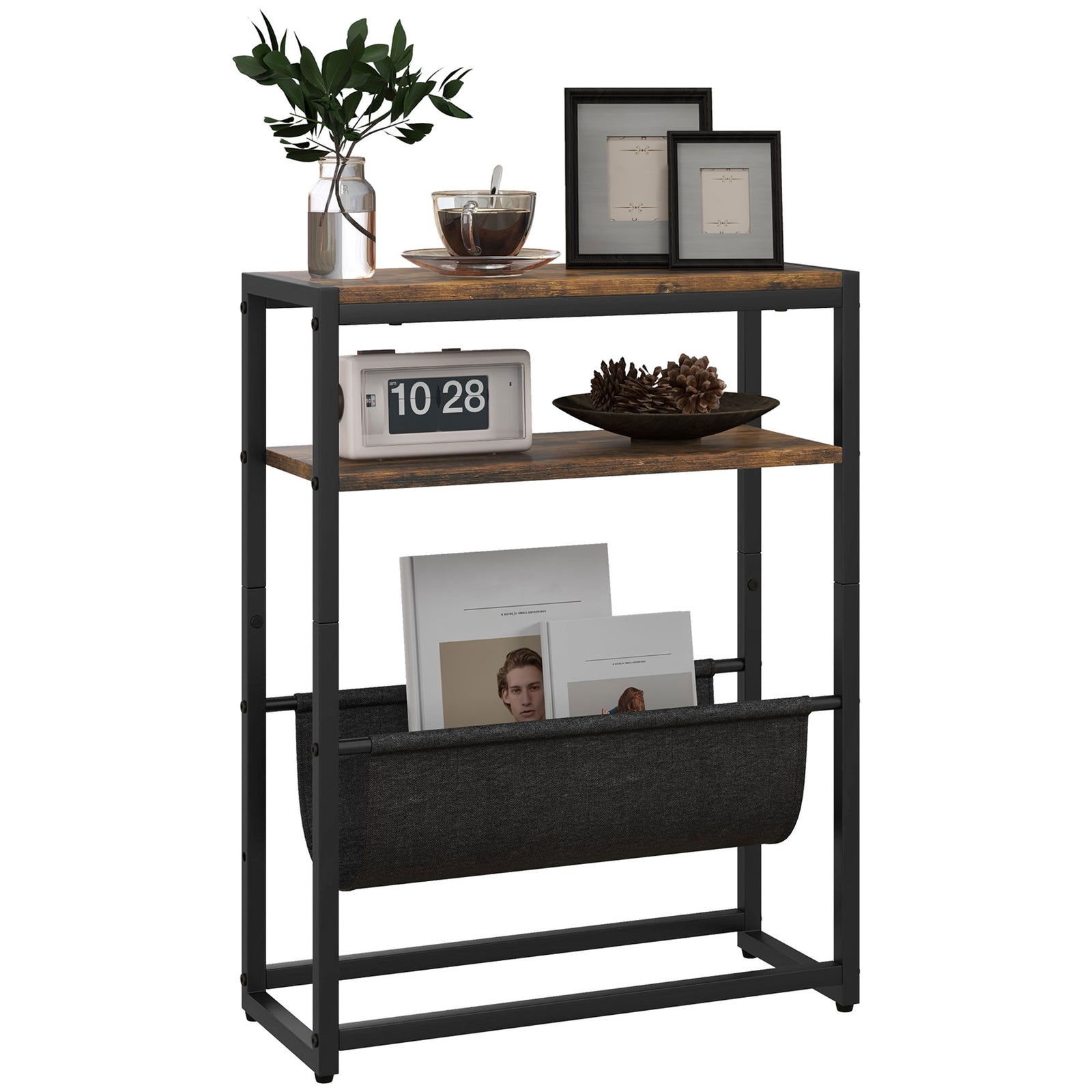 HOMCOM Narrow Side Table with 3-Tier Storage 43 x 18 x 56 cm Rustic Brown