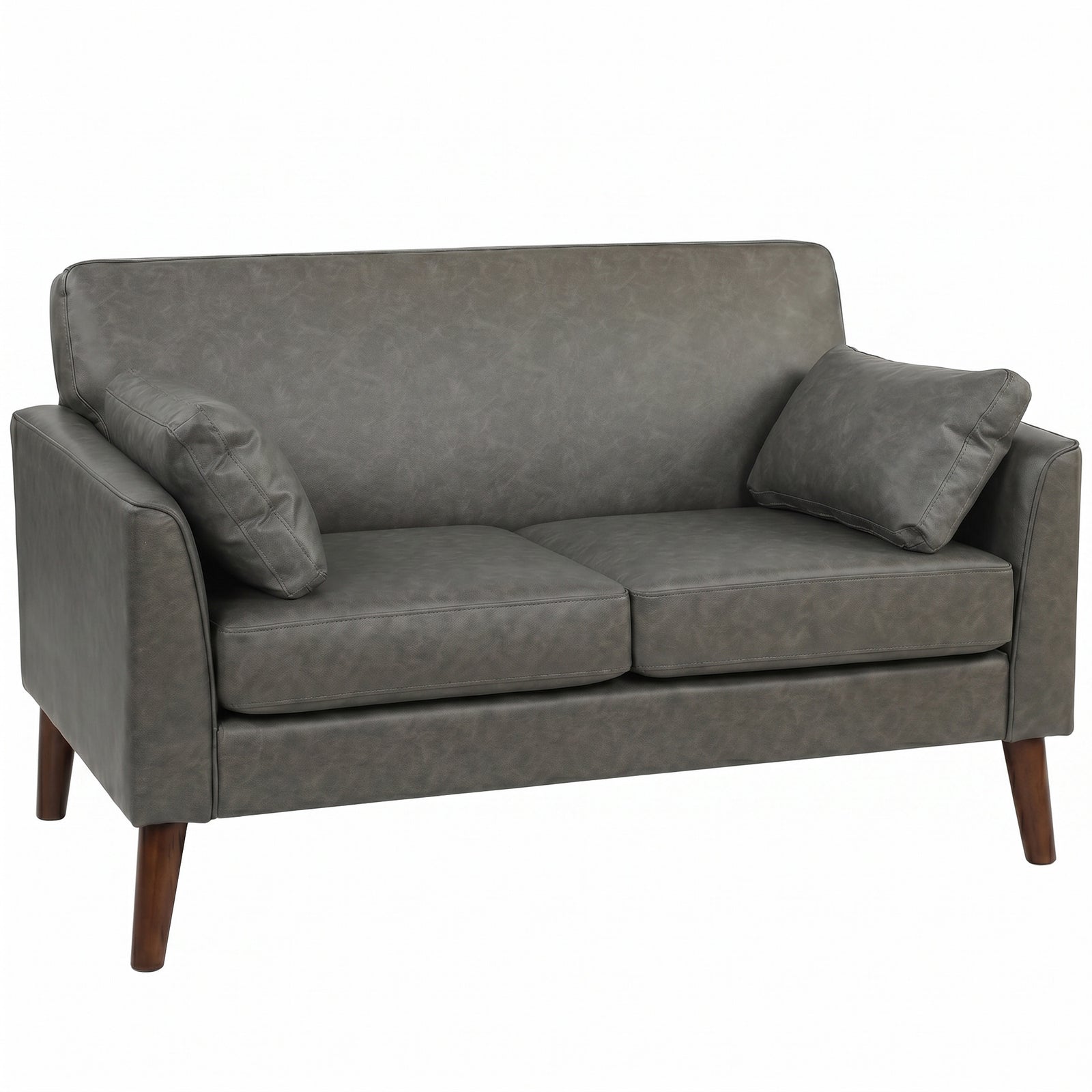 2 Seater Sofa, 132 Cm Modern Small Sofa With Solid Wood Legs | Grey