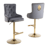 HYGRAD BUILT TO SURVIVE Set Of 2 Velvet Bar Stools With Lion Knocker Back Rest Padded Breakfast Stools