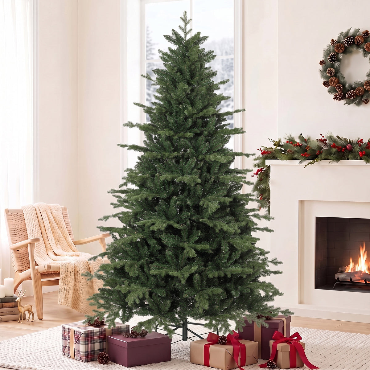 HOMCOM 7 Ft Artificial Christmas Tree With Metal Base, Hinged Branches