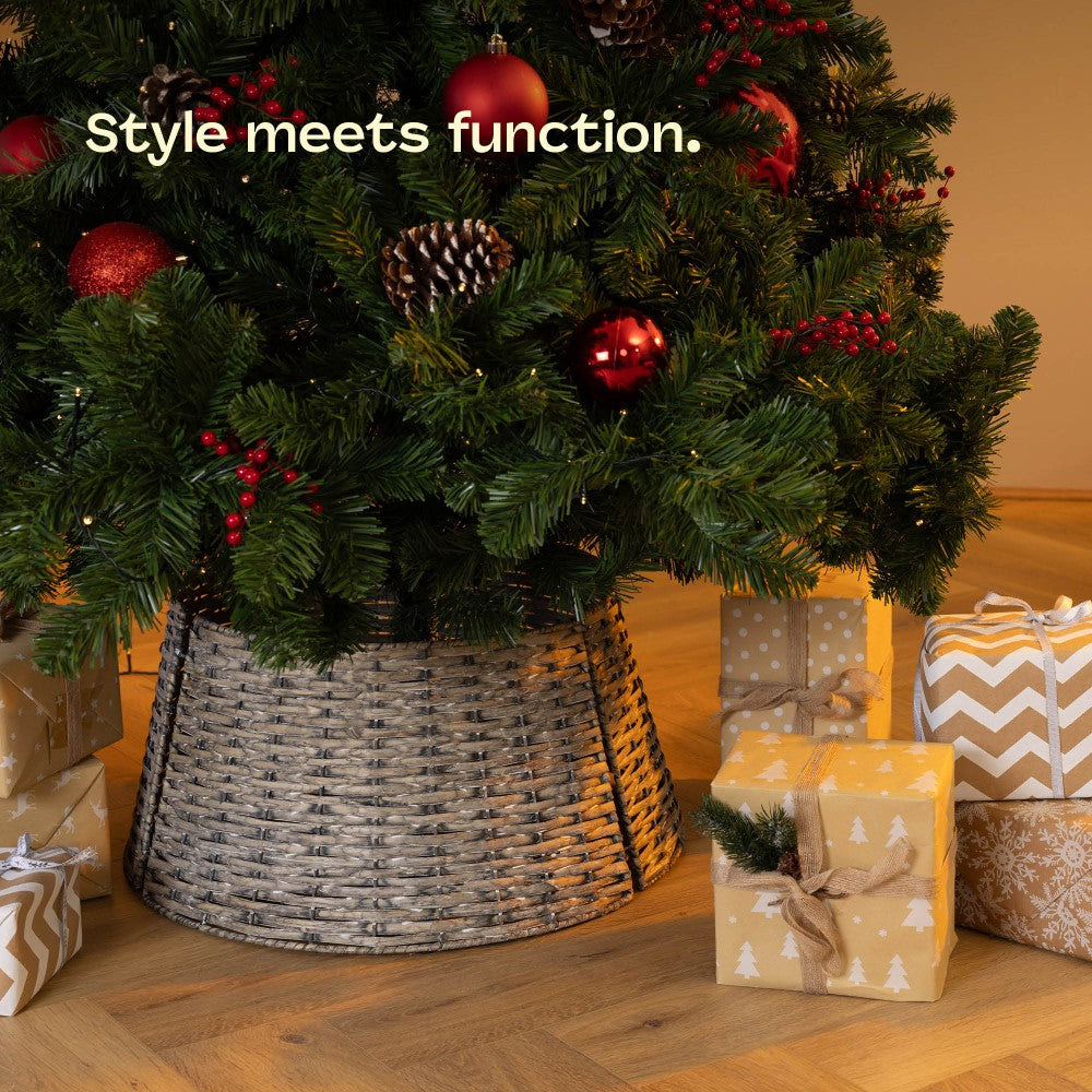 Natural Wicker Tree Skirt By Christmas Village Handcrafted Round Design