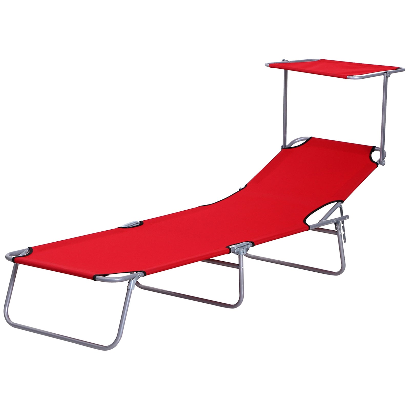 Reclining Sun Lounger Folding Recliner Garden Chair | Set of 1 | Red