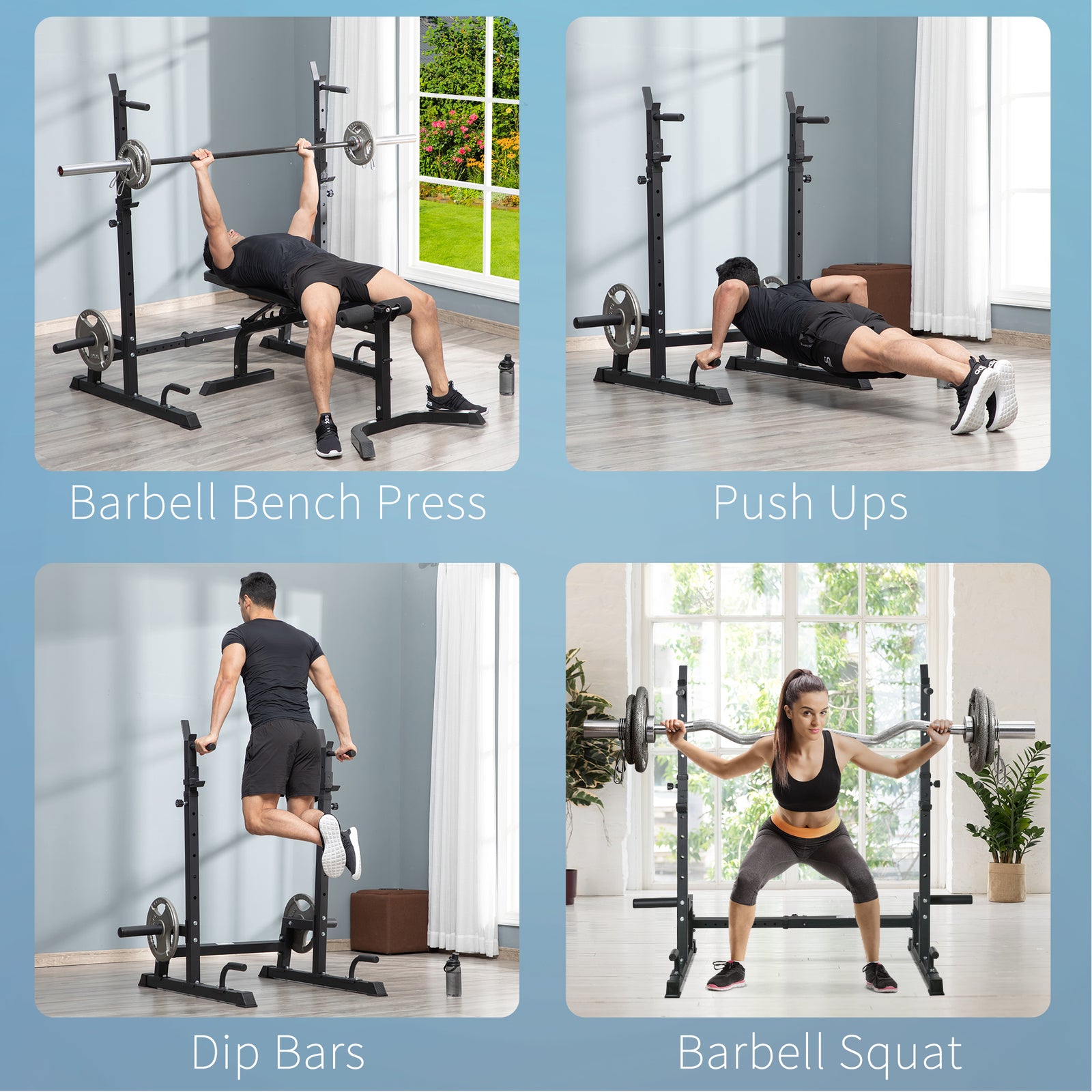 Adjustable Barbell Squat Rack For Weight Lifting | Black