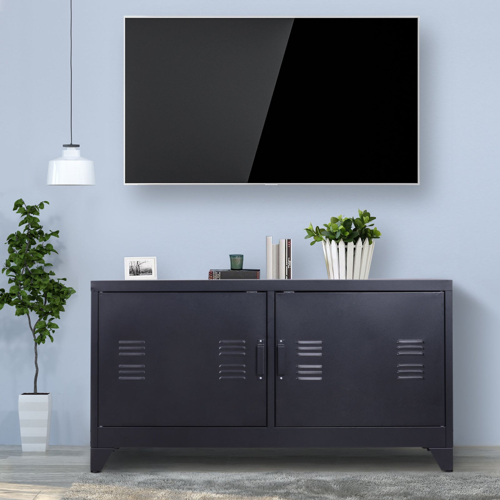 Industrial Tv Cabinet Stand Media Storage Black