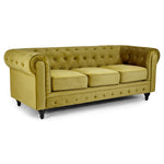 Chesterfield Scroll Arm Velvet Sofa 3 Seater | Olive