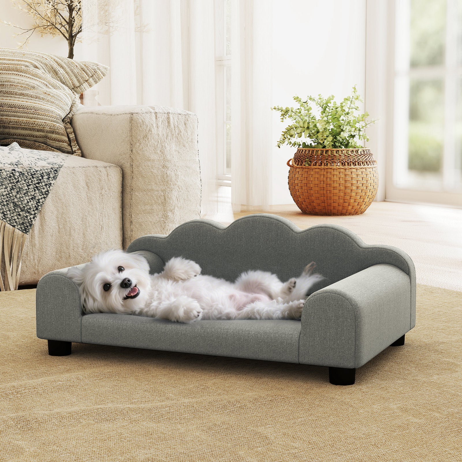 Dog Sofa Bed, Cat Sofa With Backrest, Armrest, For Small Dogs | Grey