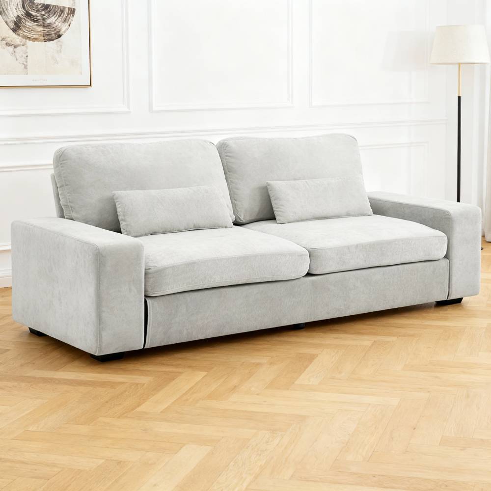 2-seater Chenille Upholstered Sofa With Pillows | Grey