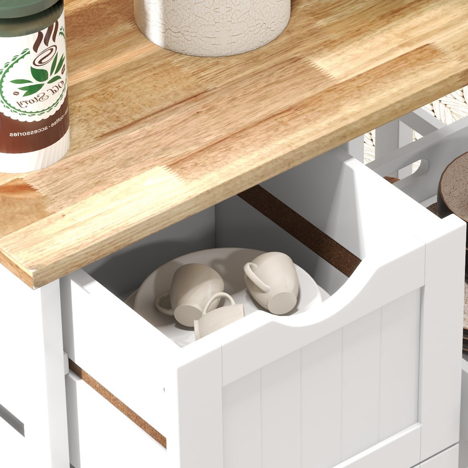 Compact Bar Trolley With Wood Top, Drawers