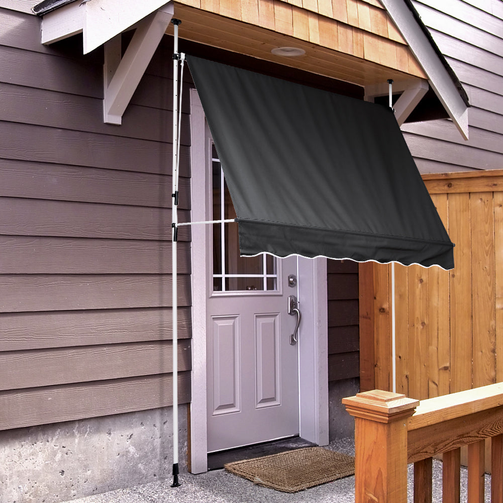 2-3m Black Outdoor Patio Retractable Awning - Sun & Rain Protection | Large | Black