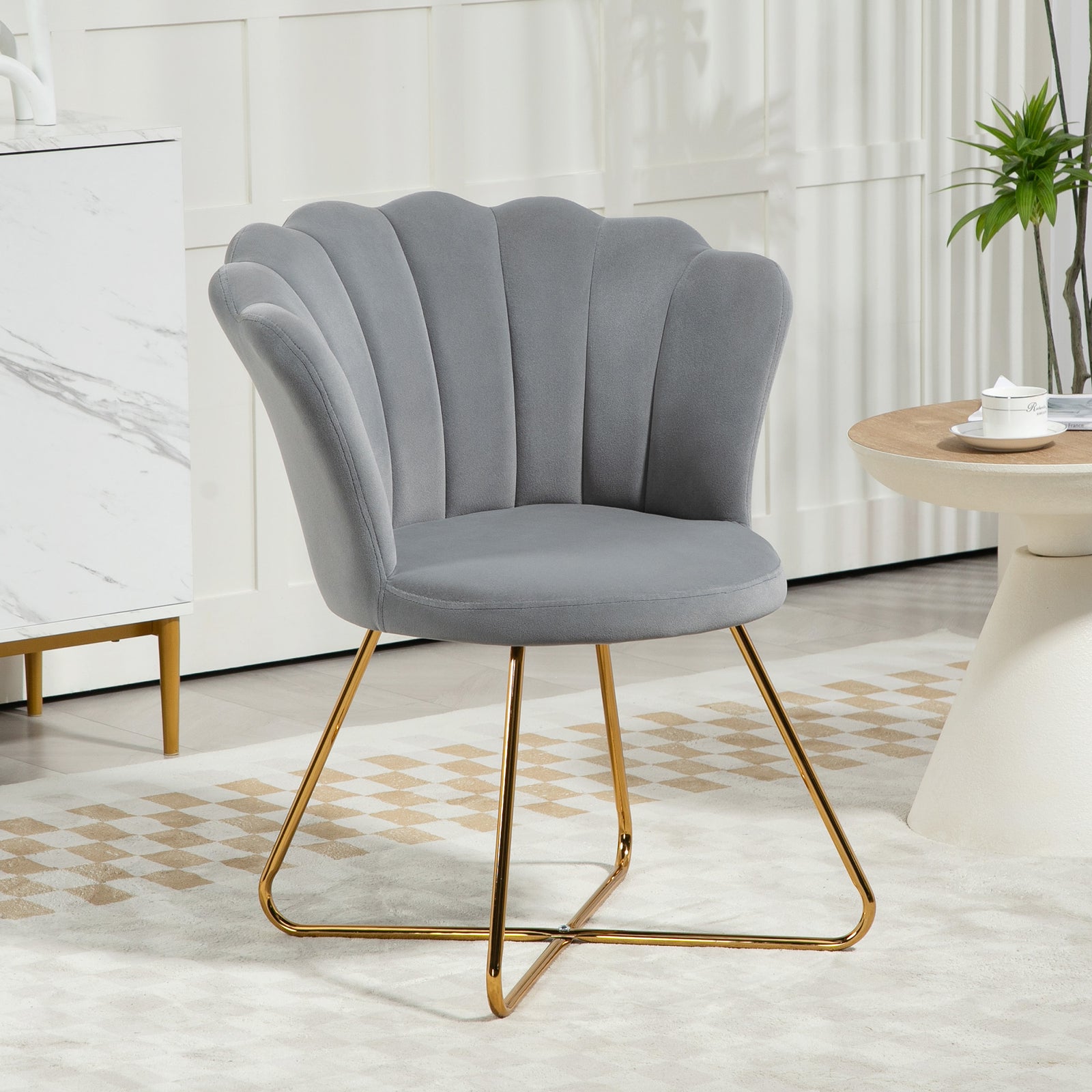 Accent Chair, Velvet Armchair With Lotus Backrest | One Size | Grey