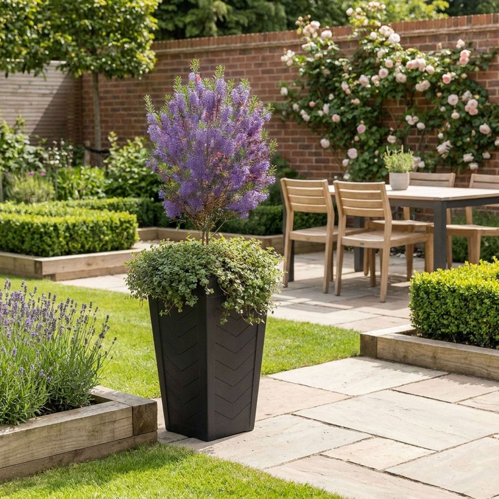 57cm Tall Chevron Effect Black Rubber Planters - Indoor Outdoor Planter | Set-of-2