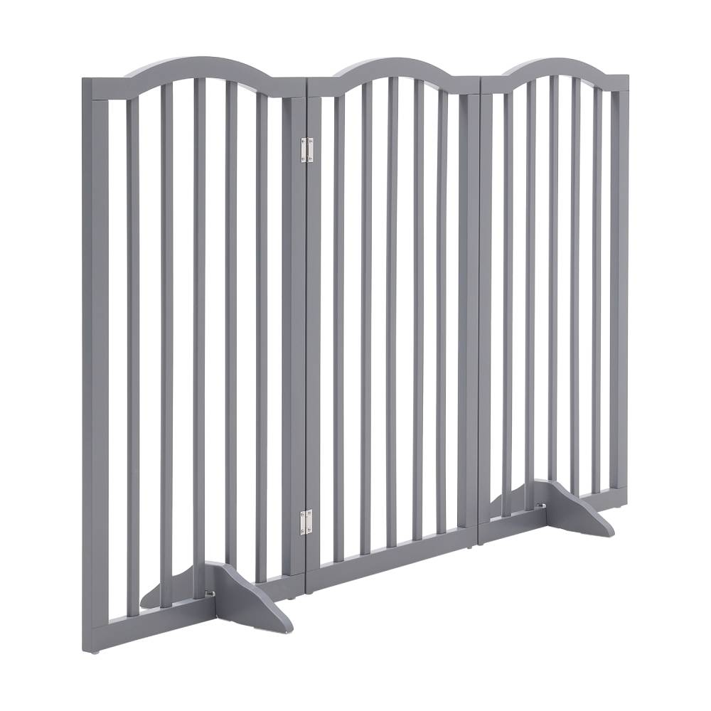 Foldable Freestanding 3/4-panel Arched Pet Gate, Indoor Safety Barrier For Doorways, Halls & Staircases | Small | Grey