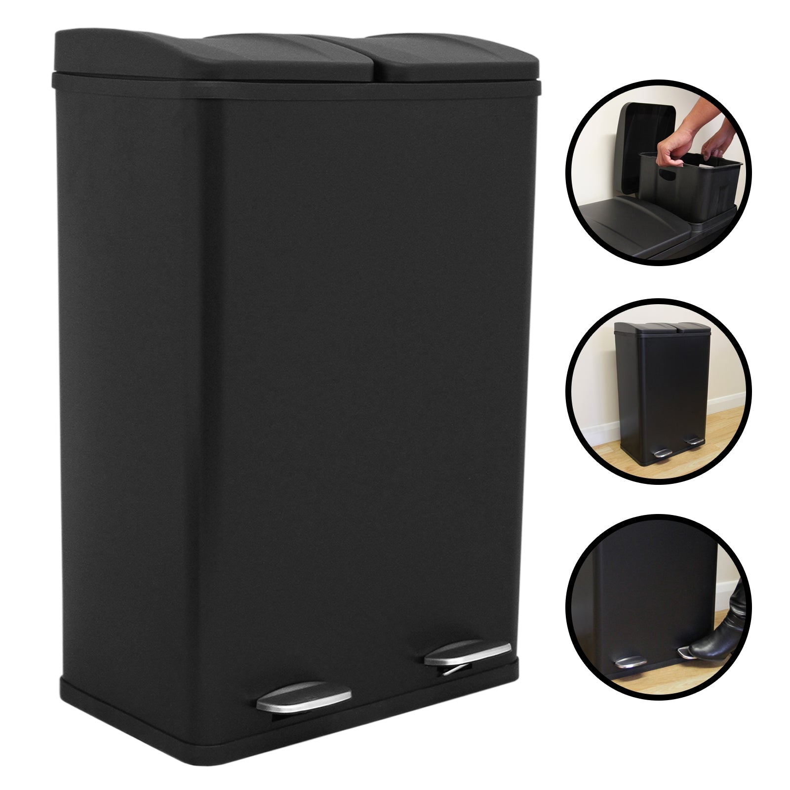 60l Dual Pedal Bin | Black