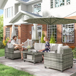 6 Pieces Rattan Set, 5 Seater With Coffee Table, Light Grey