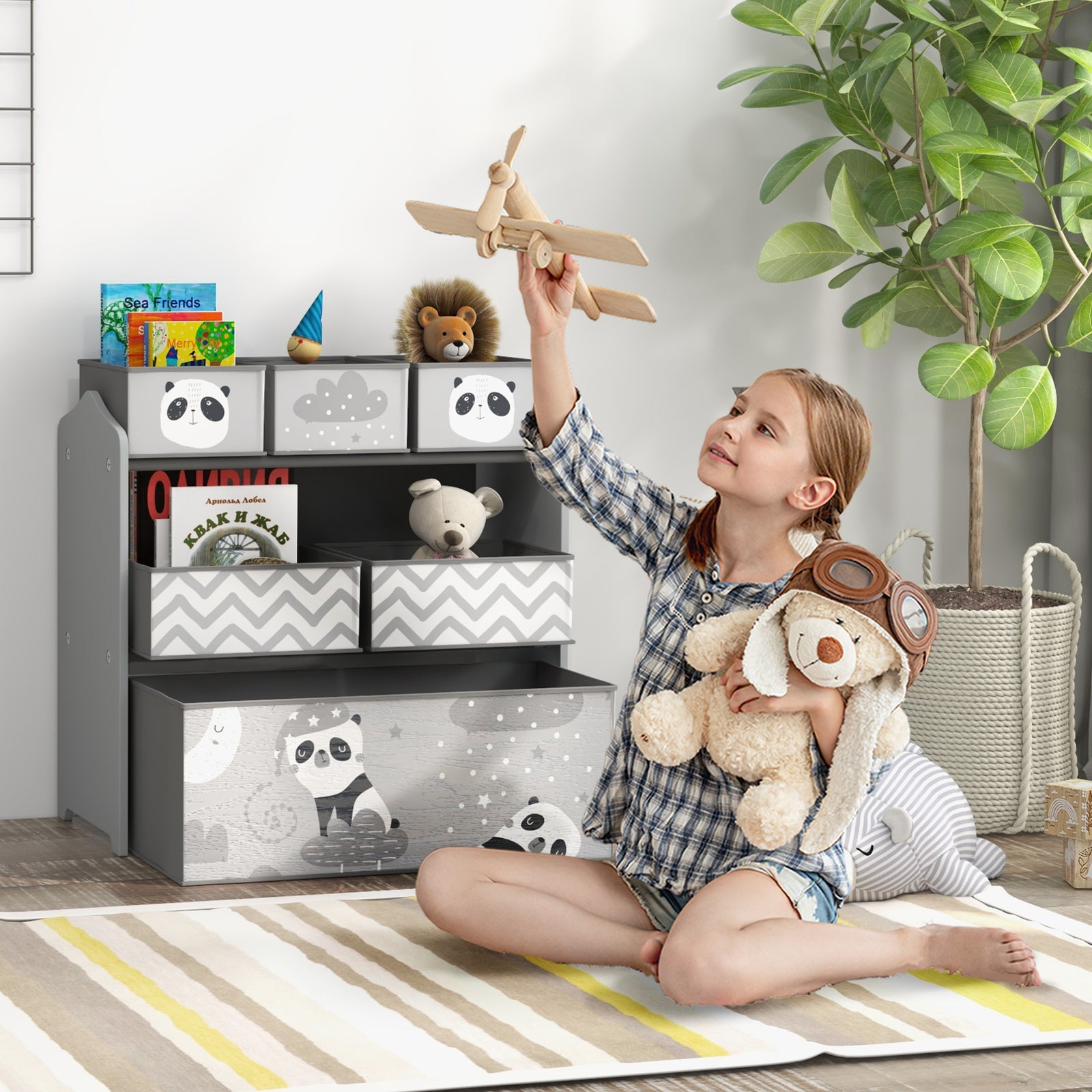 Kids Storage Units With 6 Boxes, Childrens Toy Storage Organiser | Grey