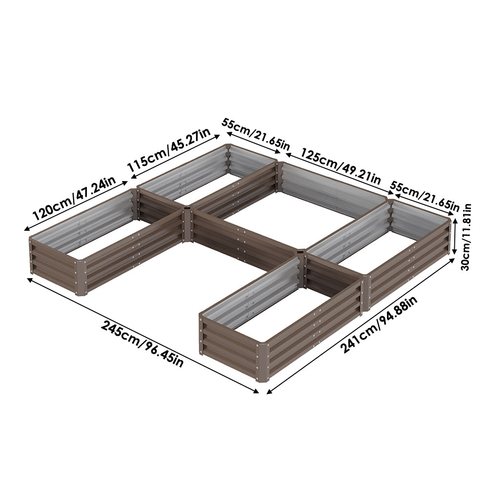 U-shaped Raised Garden Bed With 5 Compartments | One Size | Brown