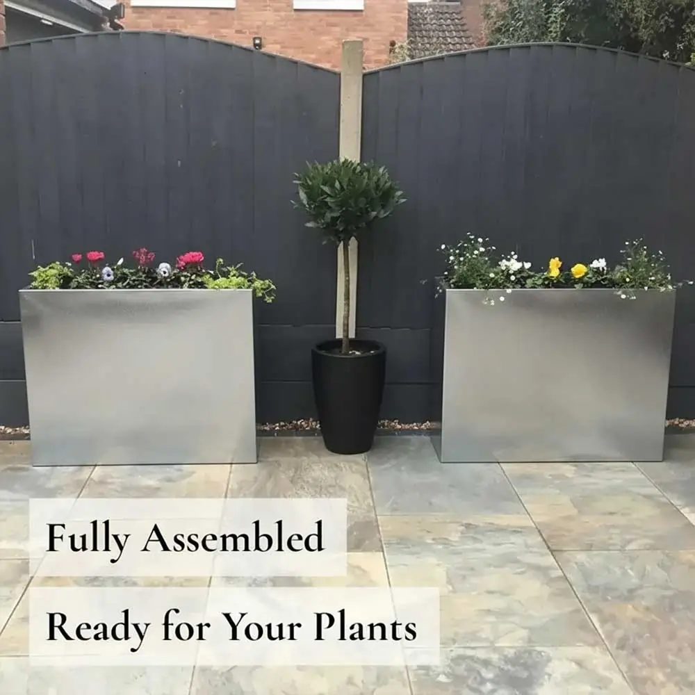 Long Zinc Galvanised Tall Trough Planter | 80cm x 25cm x 60cm | Silver