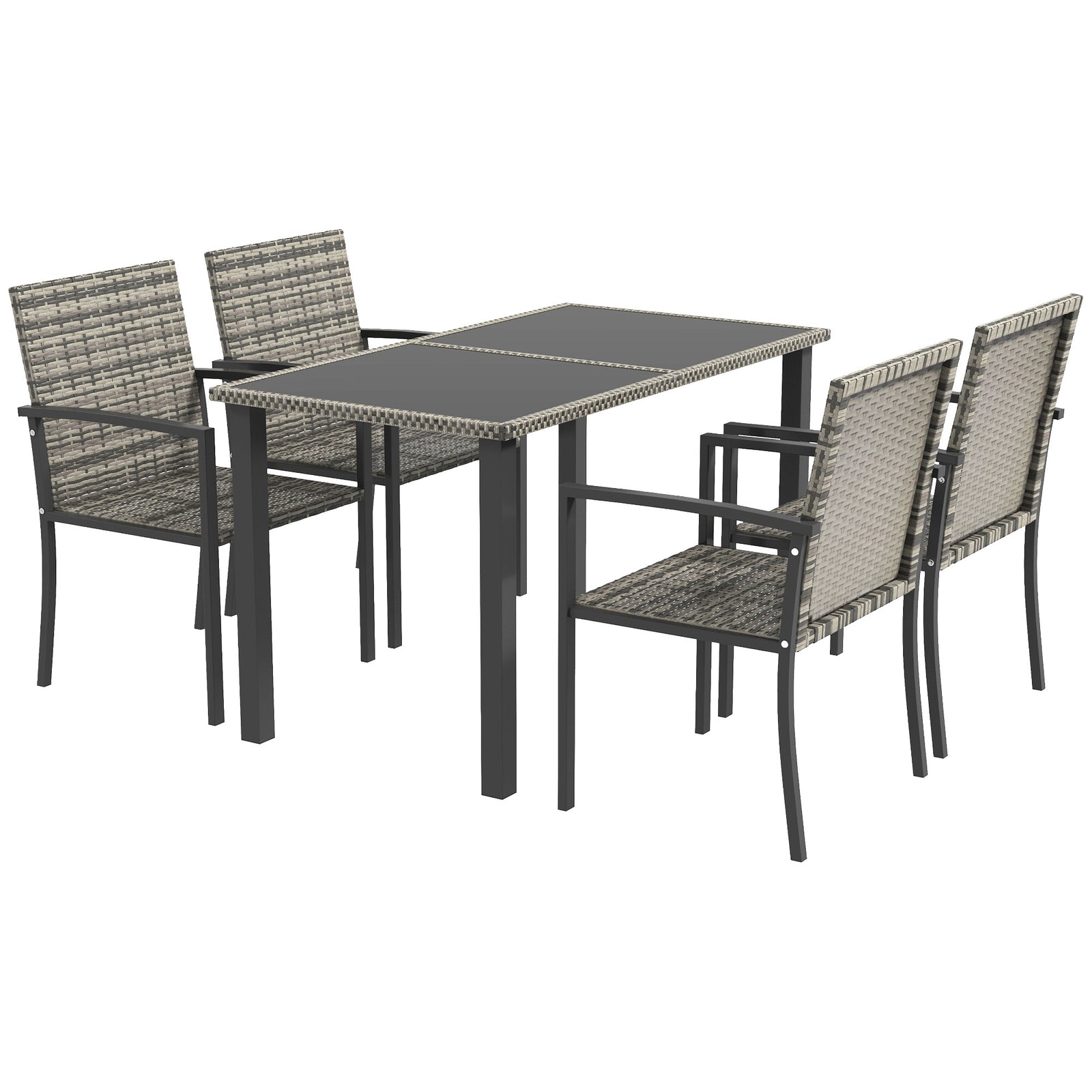 4 Seater Rattan Garden Furniture Set W/ Tempered Glass Top | Gray