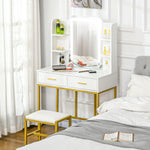 Makeup Vanity Desk Set With Lighting Mirror, Stool, Drawers