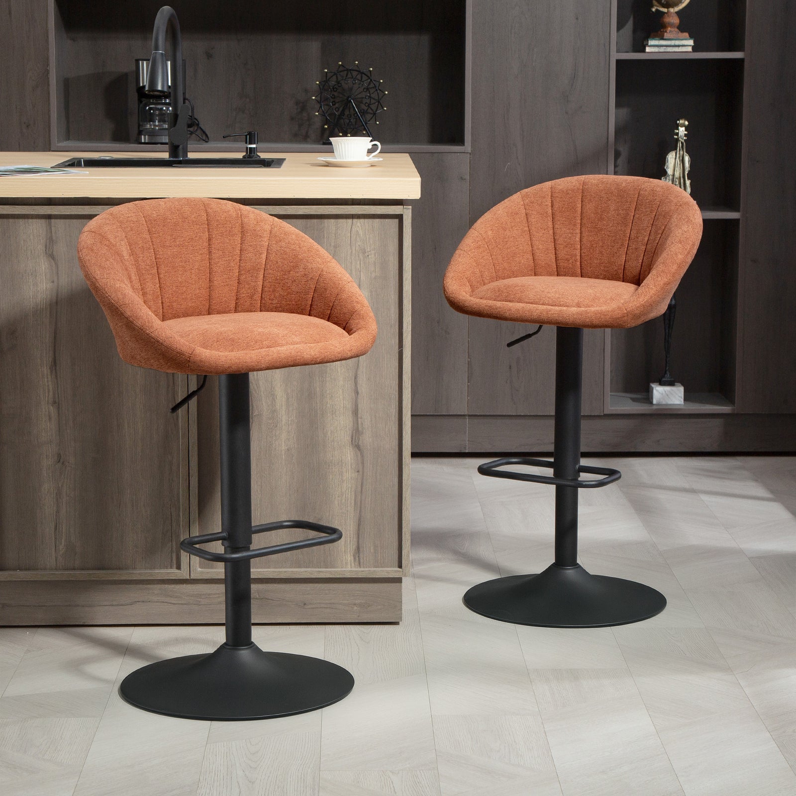 Swivel Bar Stools Set Of 2 Height Adjustable Bar Chairs | Orange
