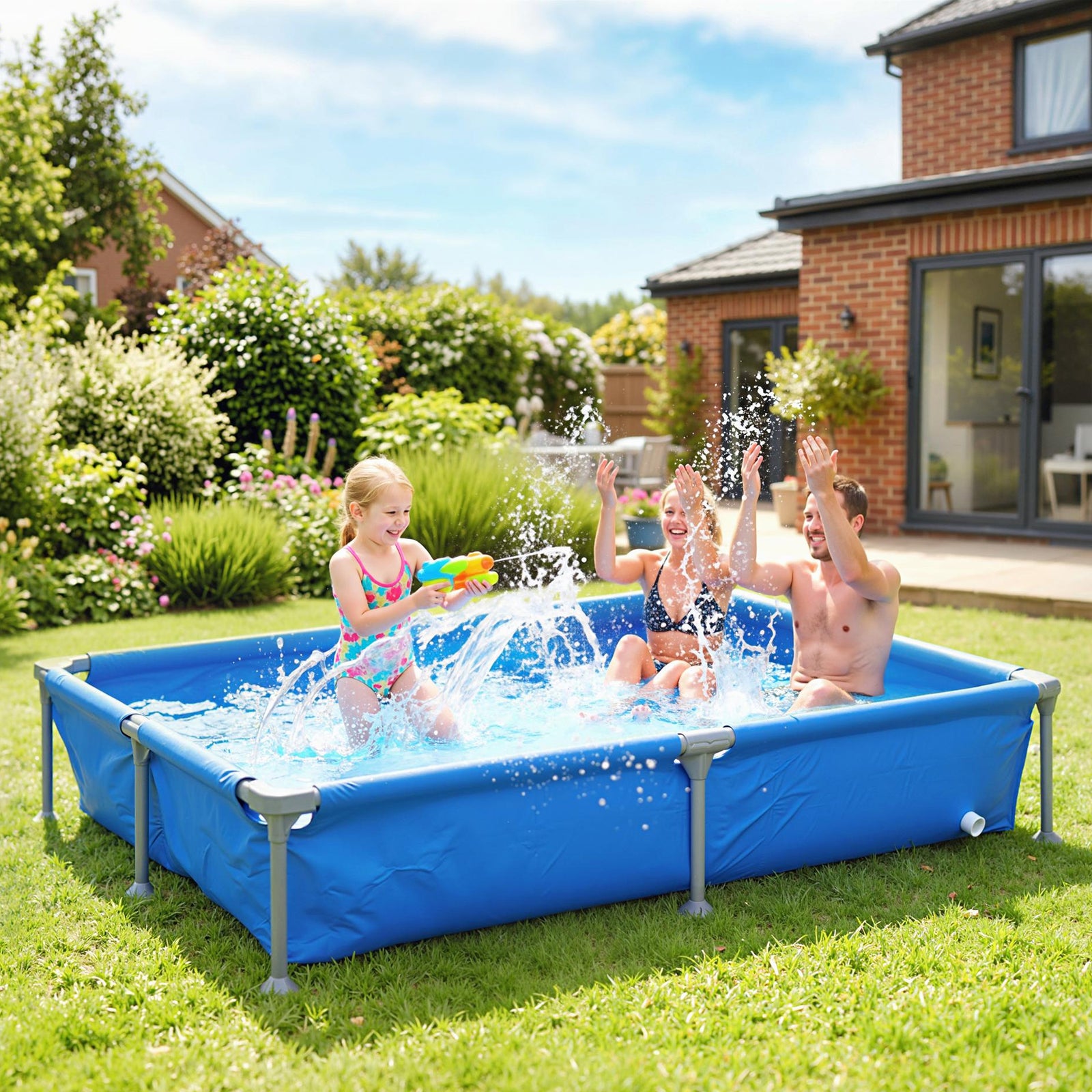 Outsunny Metal Frame Swimming Pool, Rectangle Frame Pool, 229 X 160 Cm