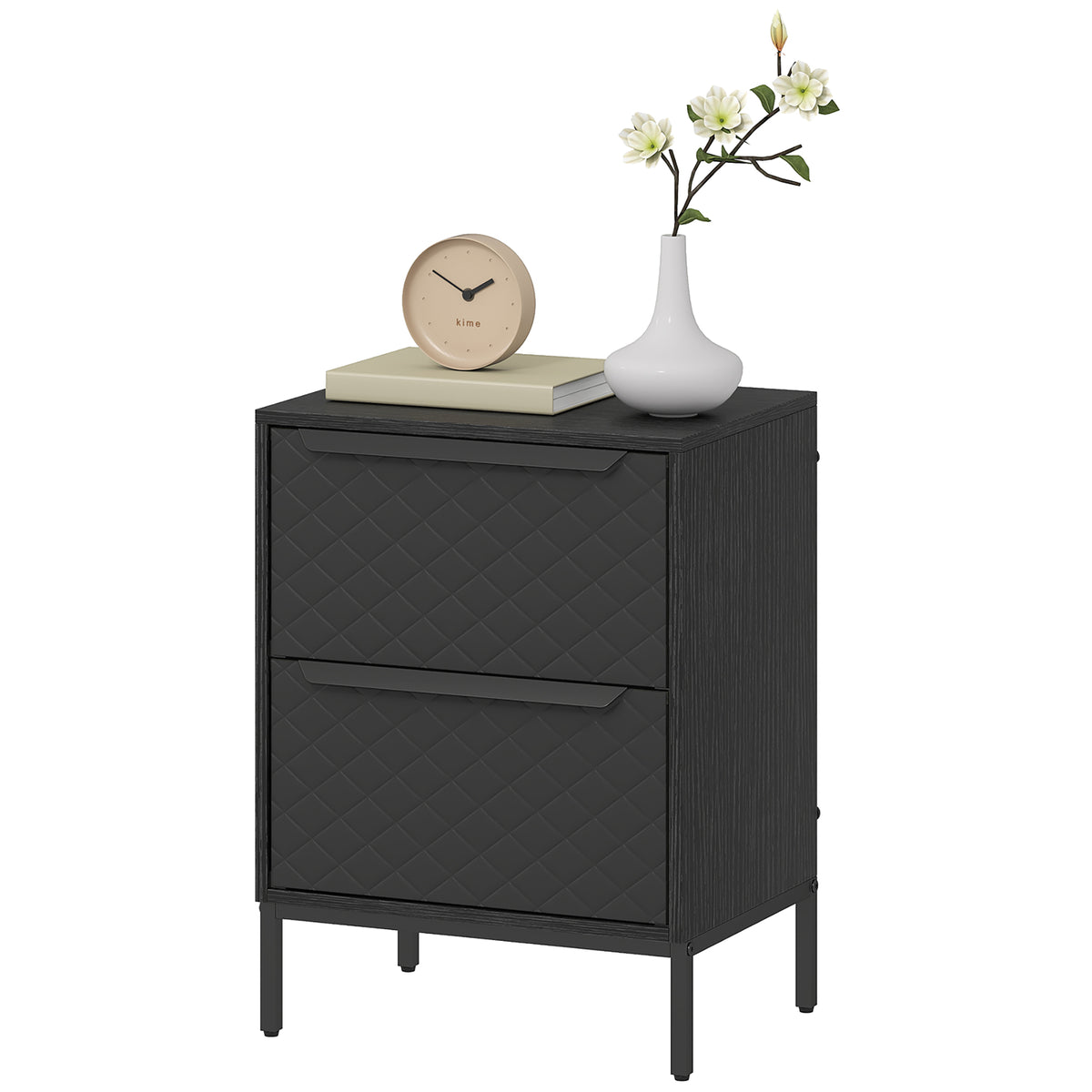 Chest Of Drawers, 2 Fabric Drawer Dresser, Aluminium Handles | Black