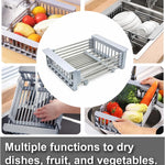 Stainless Steel Retractable Kitchen Sink Rinse Basket Shelf, Grey