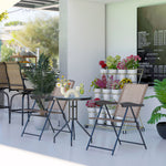Patio Bistro Set Folding Chairs Garden Coffee Table Balcony | Brown