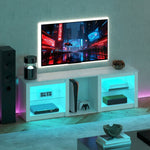 HOMCOM 160cm Tv Unit W/ Led Lights For 70" Tv Modern Tv Stand Cabinet Marble White