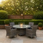 Amazon Rattan Fire Pit Dining Set - Round Table With Chairs | 4 Chairs | Grey