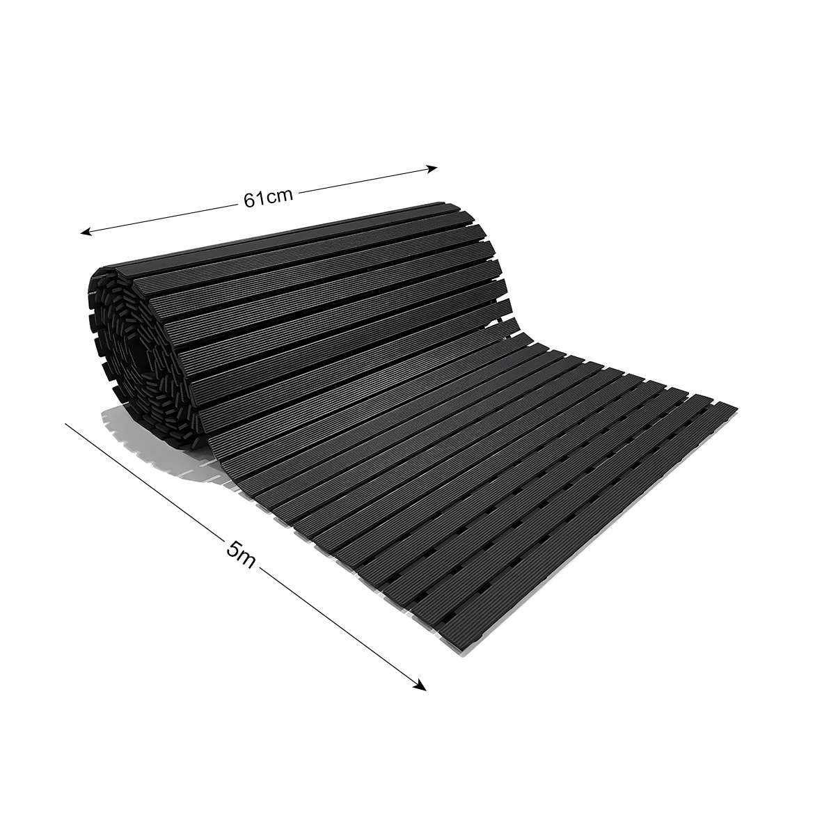 Pvc Duckboard Wet Area Non-slip Mat Drainage Matt - 61cm X 5m Roll | Black