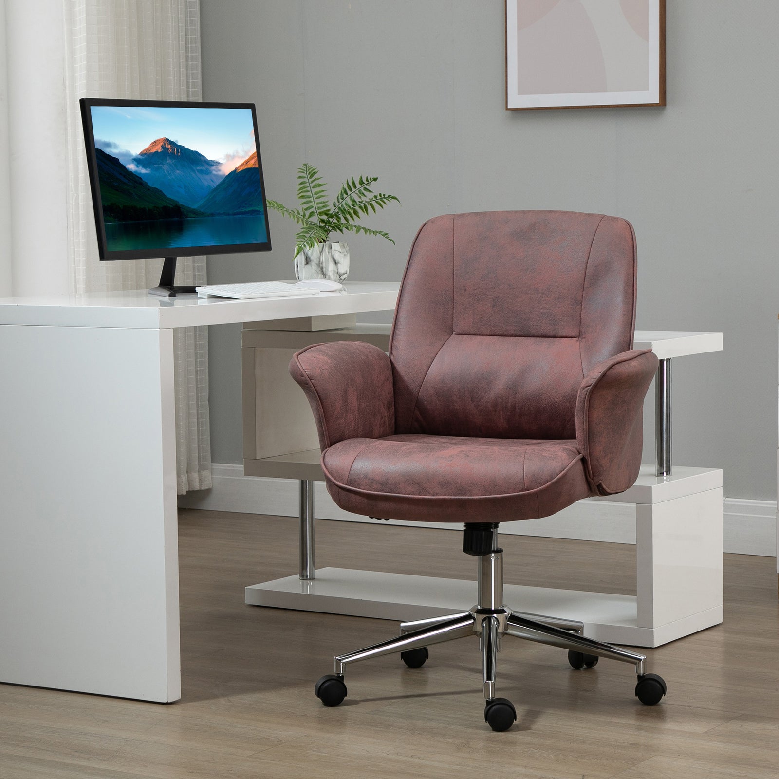 Mid Back Office Chair Swivel Home Study Bedroom | Red