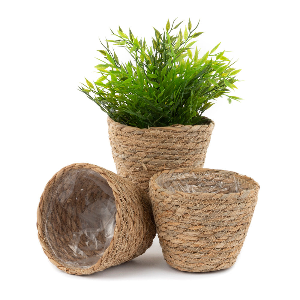 18cm Medium Seagrass Plant Pots Set Of 3