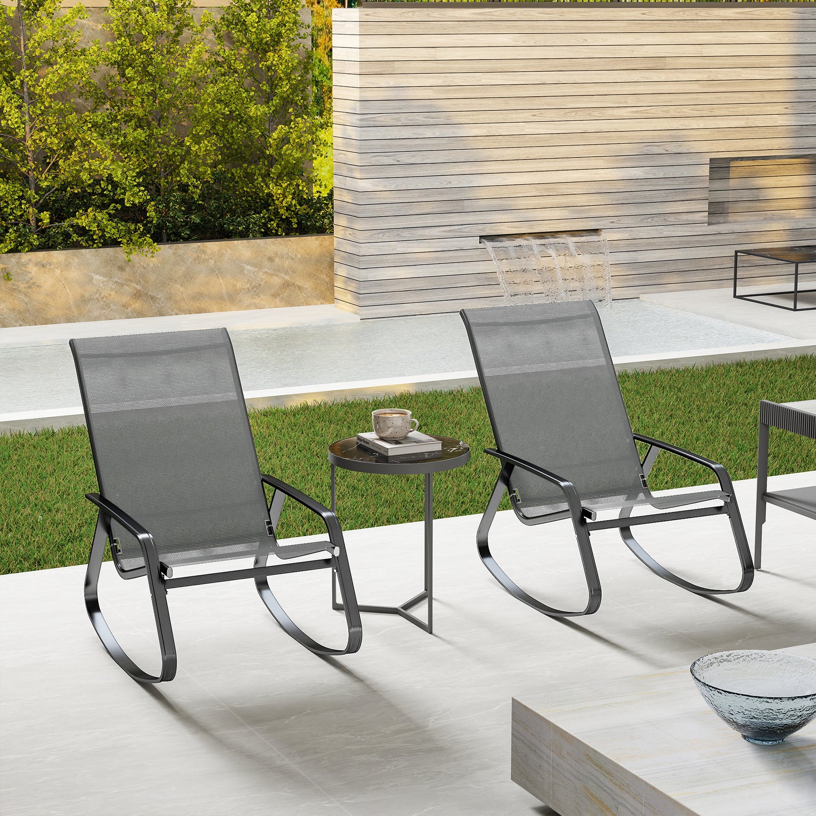 Garden Rocking Chairs Set Of 2, Ergonomic With Armrests