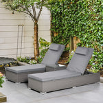 3pc Rattan Sun Lounger Set W/ Side Table - Grey