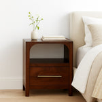 Arched Edge 1 Drawer and 1 Open Shelf Bedside, Warm Brown