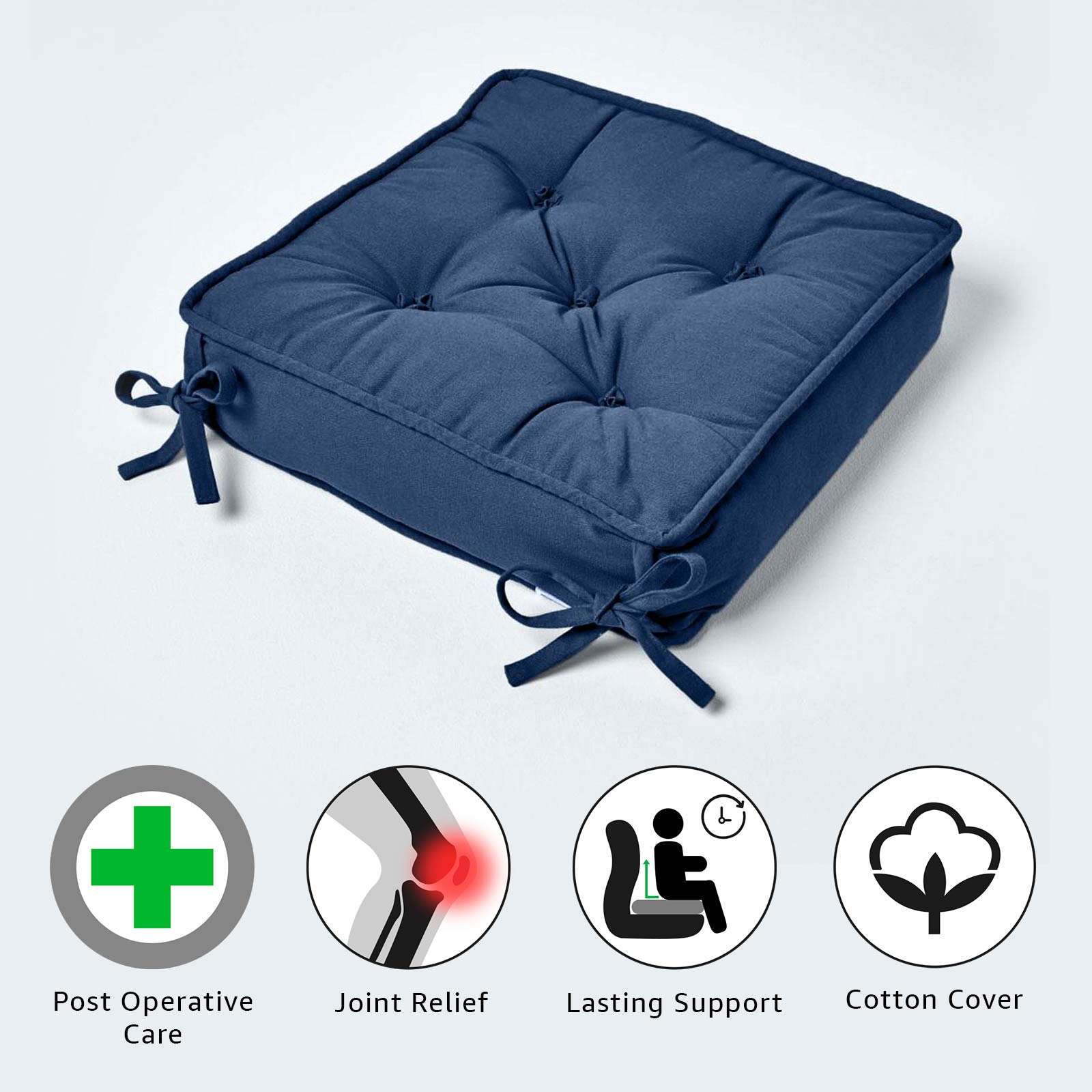 Cotton Dining Chair Booster Cushion | 40cm x 40cm | Navy Blue