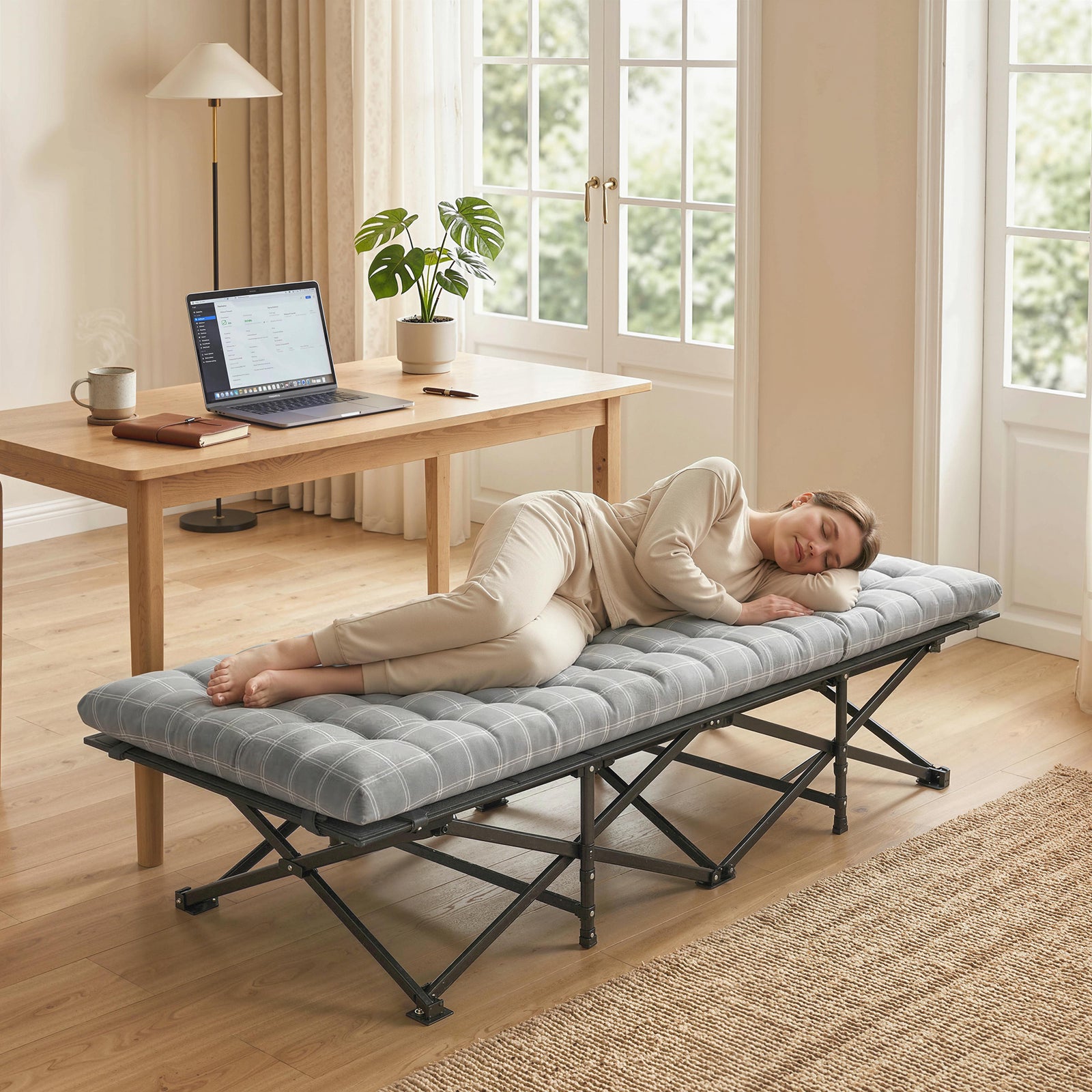 Camping Cot Heavy Duty Folding Bed With Soft Pad | Grey