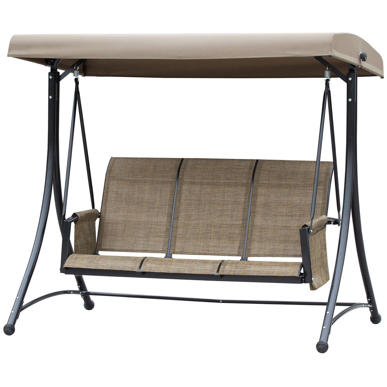 3 Seat Metal Fabric Backyard Balcony Patio Swing Chair | Brown