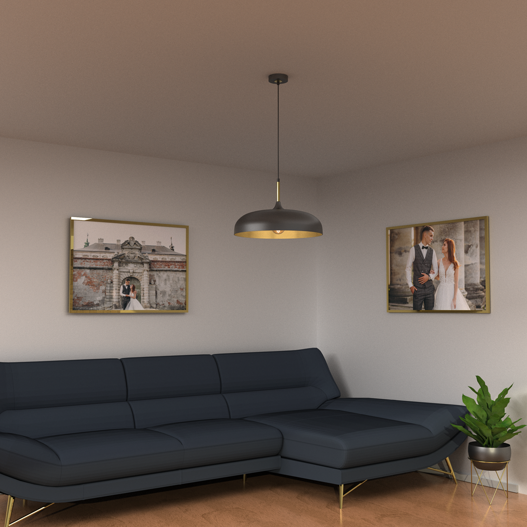 Lincoln 45cm Pendant Lamp Stylish Hand Made Scandi Style Lamp With A Golden Finish To The Shade Interior 1xe27 | 45cm | Black