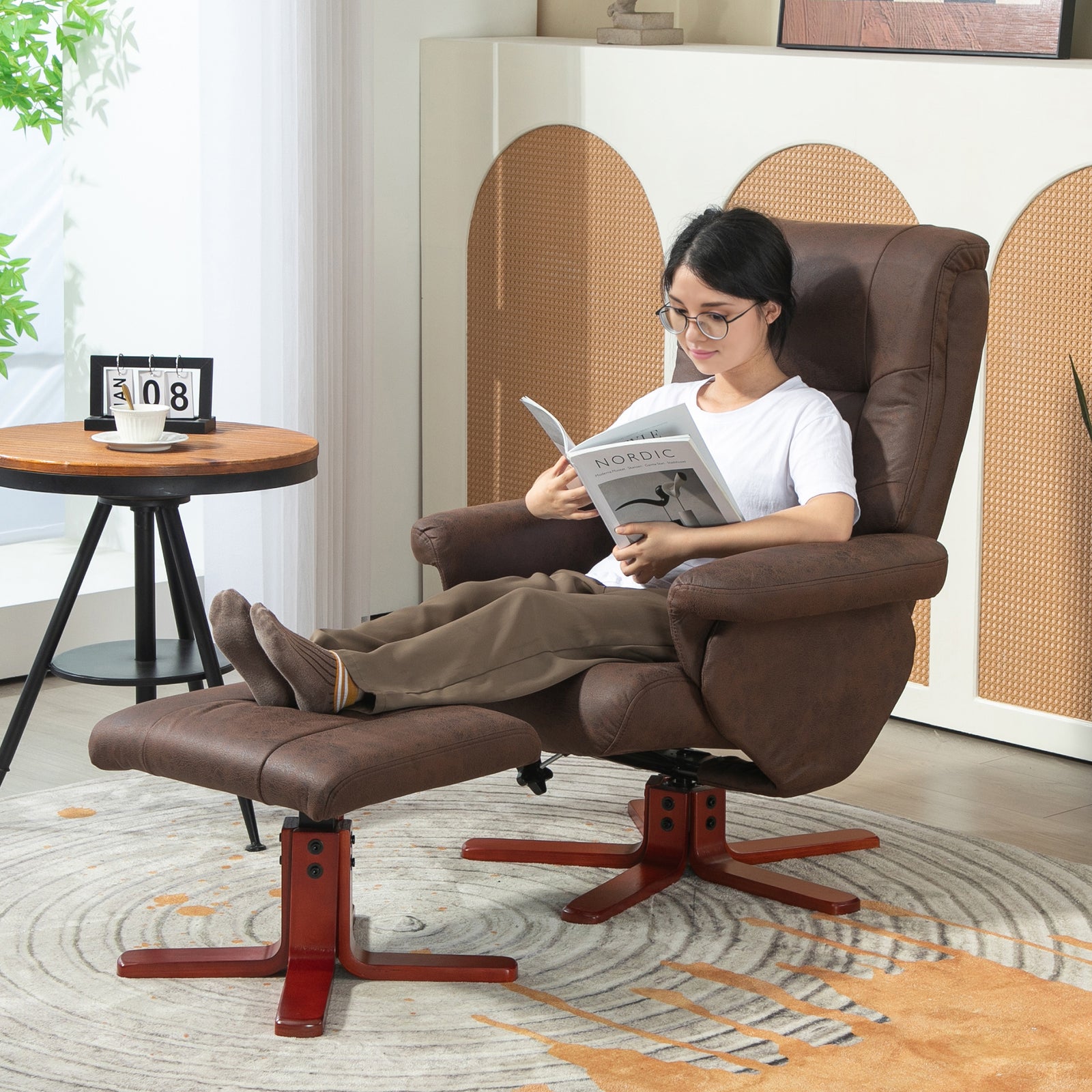 135 Degree Reclining Armchair With Footstool For Living Room | One Size | Brown