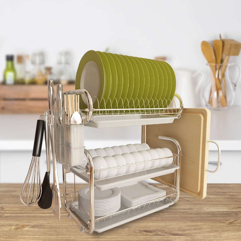 Kitchen 3-tier Dish Drainer Storage Stand Bowl Plate Dryer Tray White
