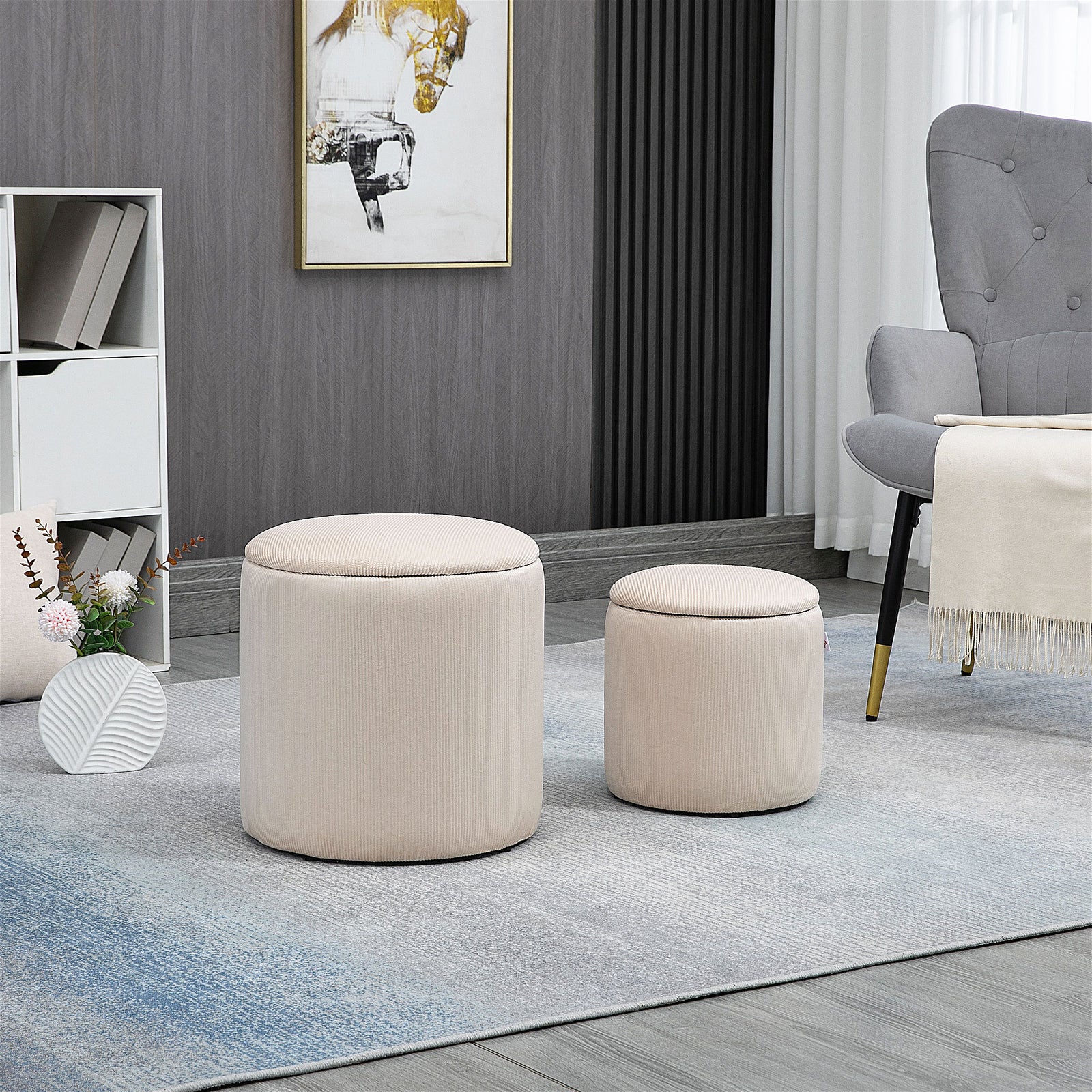 Modern Fabric Storage Ottoman, Set Of 2 | Cream