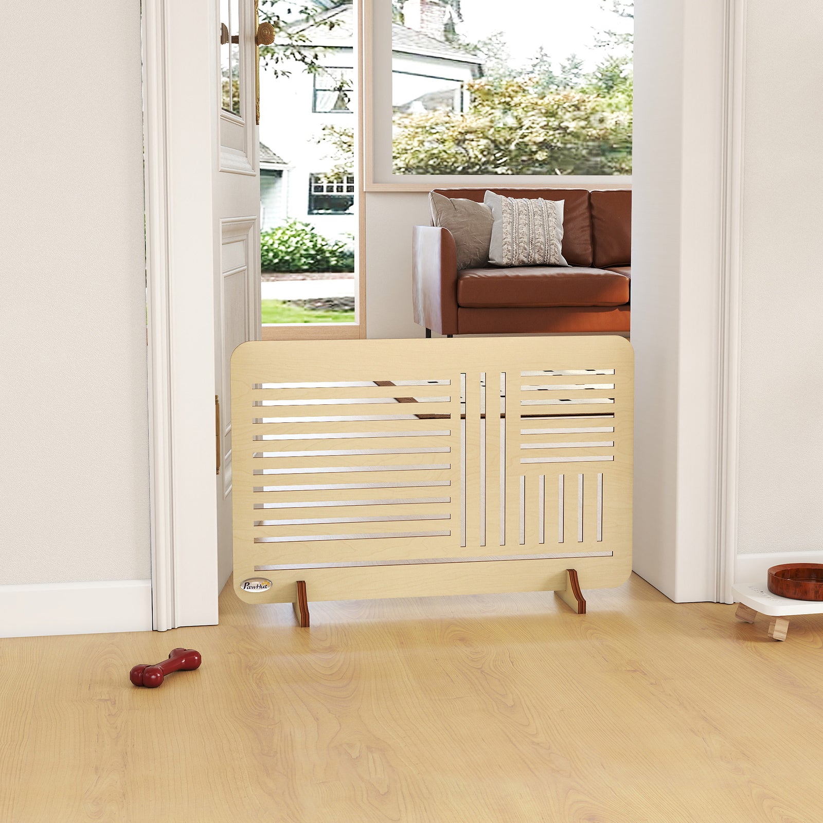 Freestanding Pet Gate For Small Dogs, 75 X 51 Cm, Natural