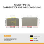 Breeins 12 x 10ft Outdoor Steel Garden Storage Shed with Foundation, Double Sliding Doors, 4 Vents, Large Storage House